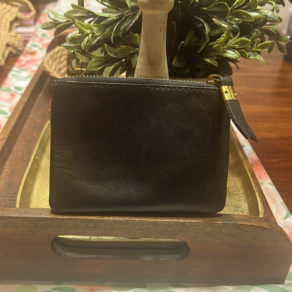 Madewell Coin Purse Wallet Women's Black Leather Zipper Pouch Card Bikercore - Picture 1 of 5